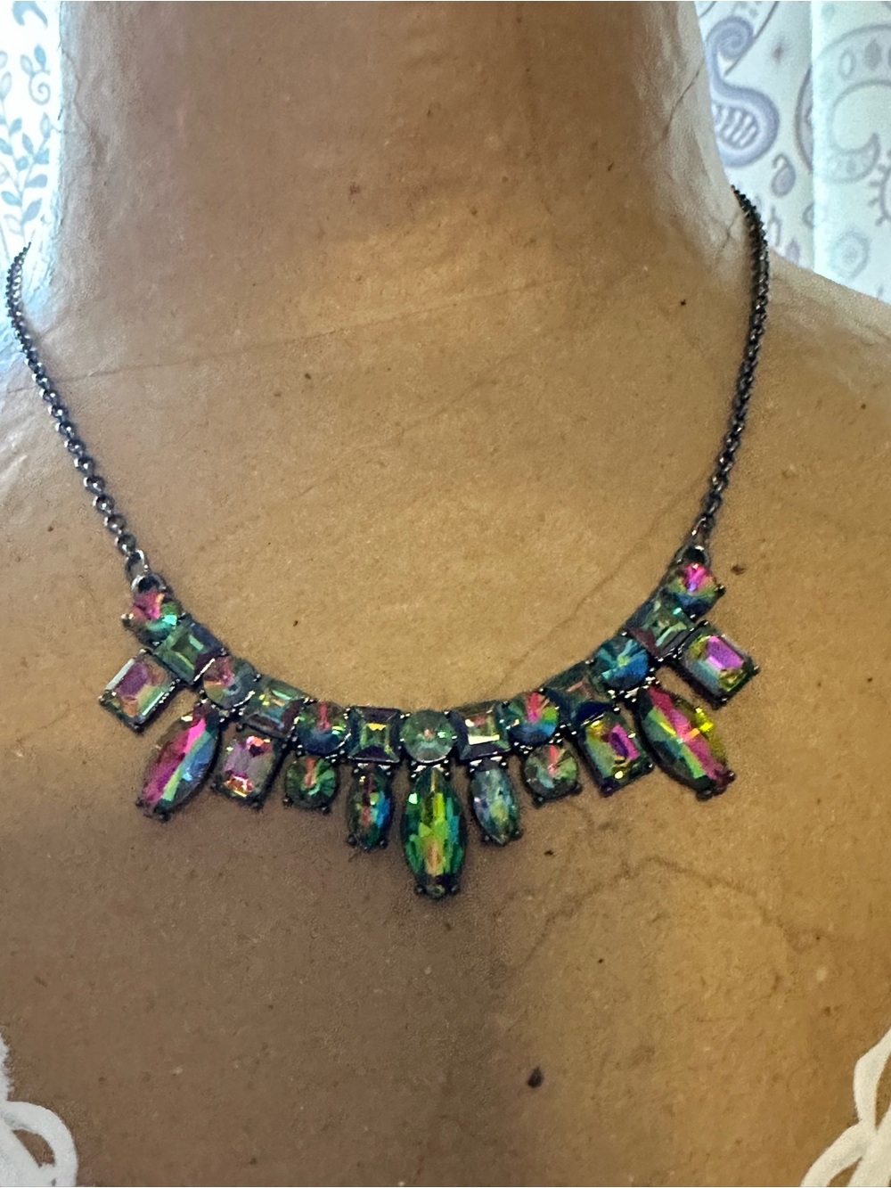 Source Unknown Iridescent Multi-Color Crystal Bib Necklace